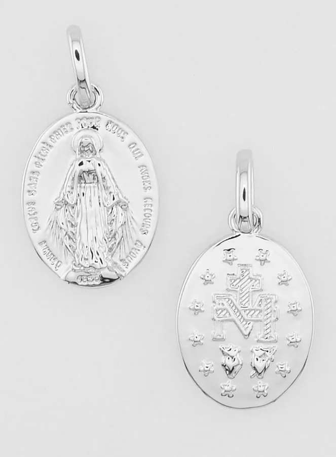 Silvery Miraculous Medal Rhodium Plated - 14mm (pic 1)