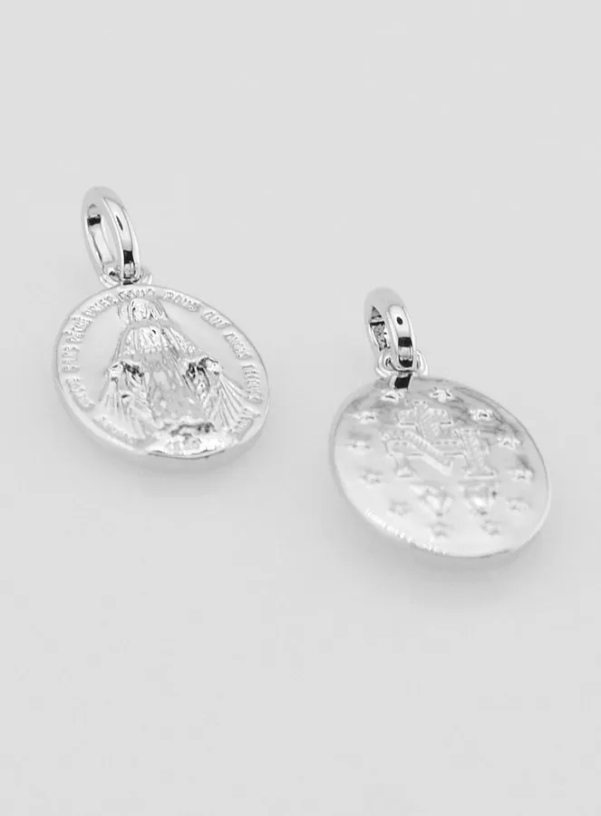 Silvery Miraculous Medal Rhodium Plated - 14mm (pic 2)