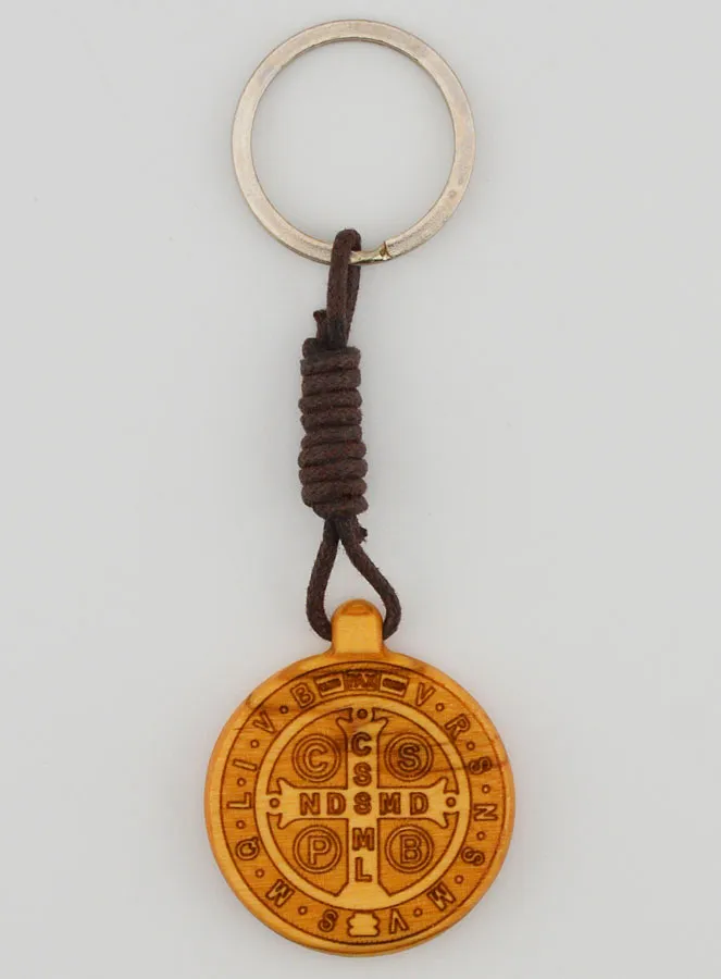 St Benedict Keyring made from Olive Wood (pic 1)