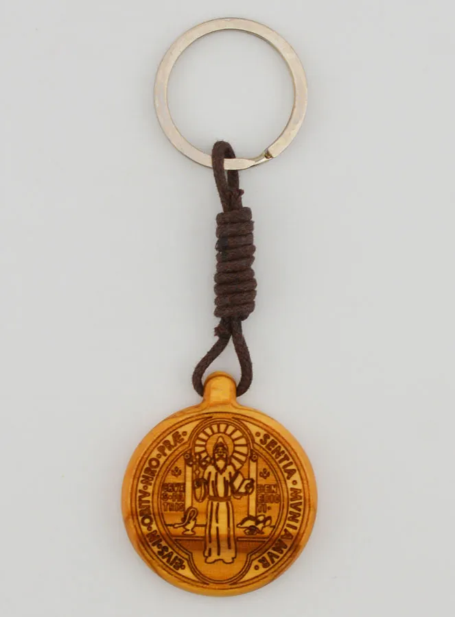 St Benedict Keyring made from Olive Wood (pic 2)