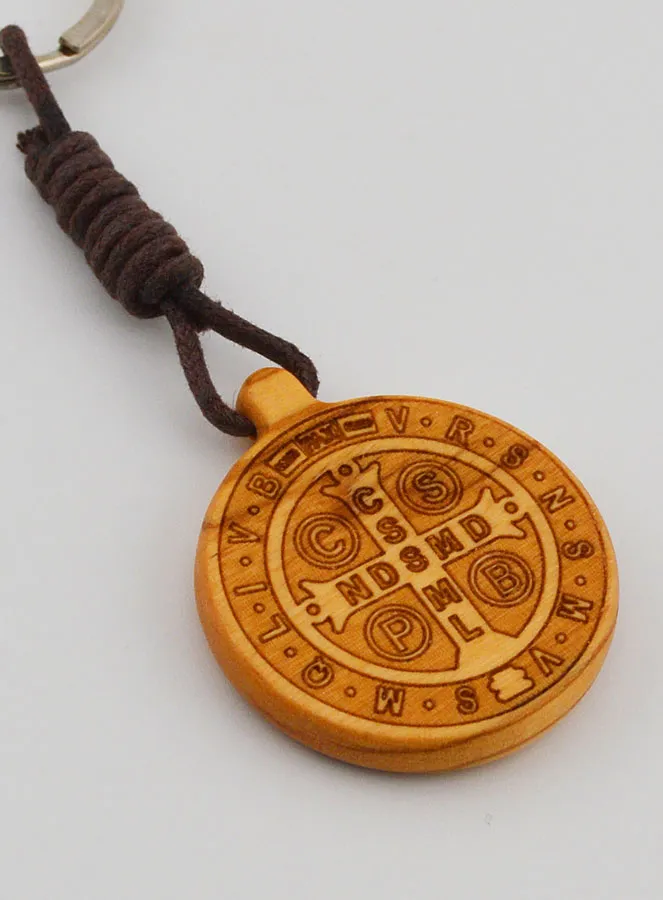 St Benedict Keyring made from Olive Wood (pic 3)