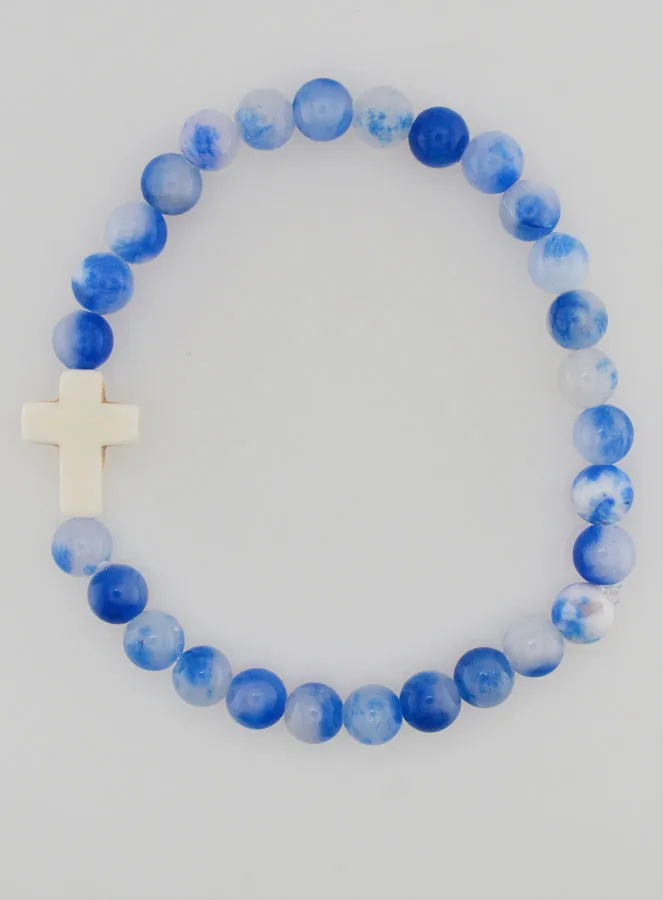 Religious Bracelet with Cross - Blue Jade (pic 1)