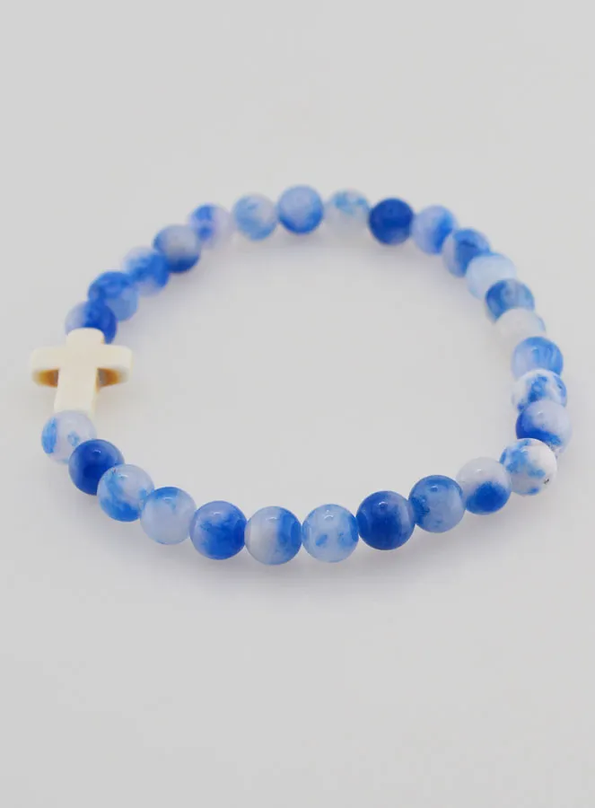 Religious Bracelet with Cross - Blue Jade (pic 2)