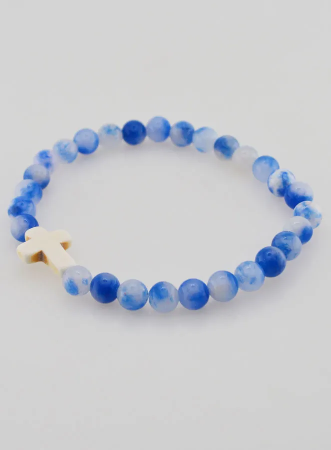 Religious Bracelet with Cross - Blue Jade (pic 3)