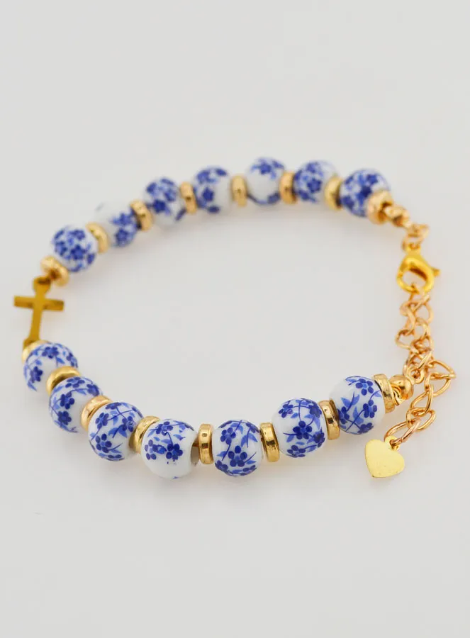 Bracelet with Cross and Ceramic Beads - Blue (pic 2)
