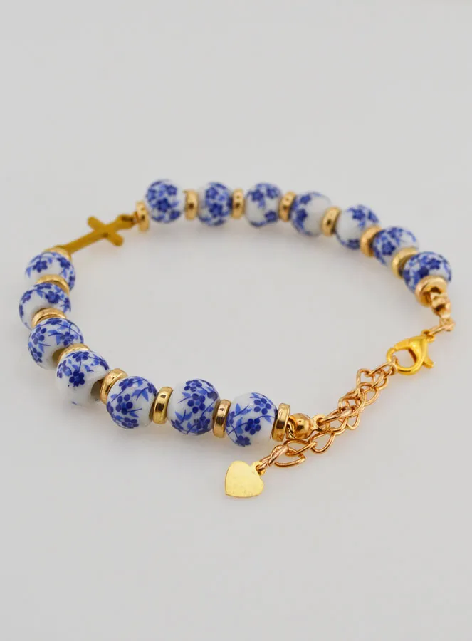 Bracelet with Cross and Ceramic Beads - Blue (pic 4)