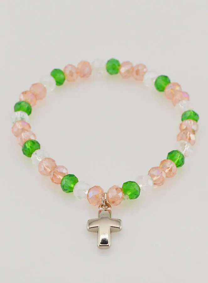 Bracelet with Cross - Multicoloured Glass Beads (pic 2)