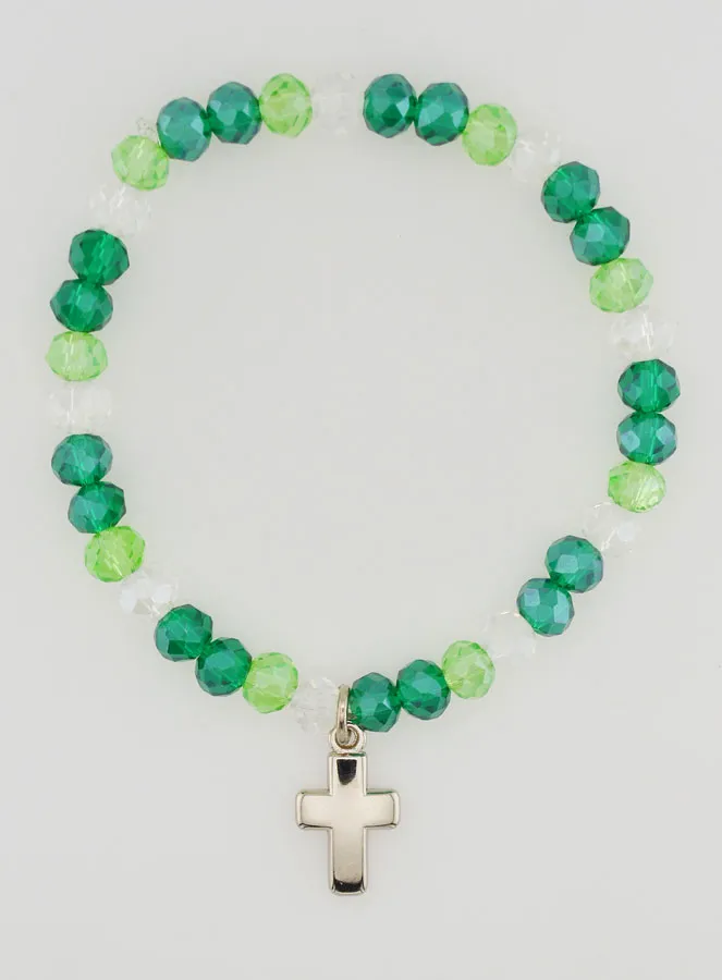 Bracelet with Cross and Glass Beads - Green (pic 1)
