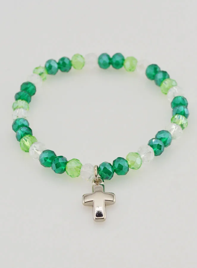 Bracelet with Cross and Glass Beads - Green (pic 2)