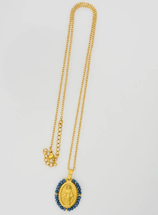 Miraculous Medal Necklace – Blue Beads (pic 2)