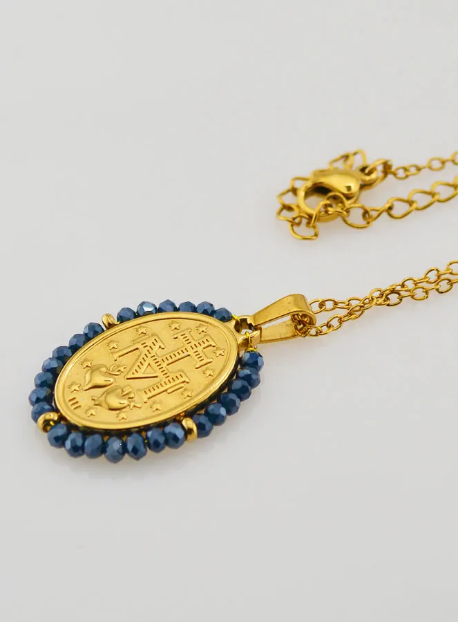 Miraculous Medal Necklace – Blue Beads (pic 3)