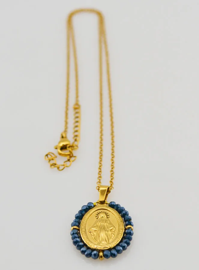 Miraculous Medal Necklace – Blue Beads (pic 4)