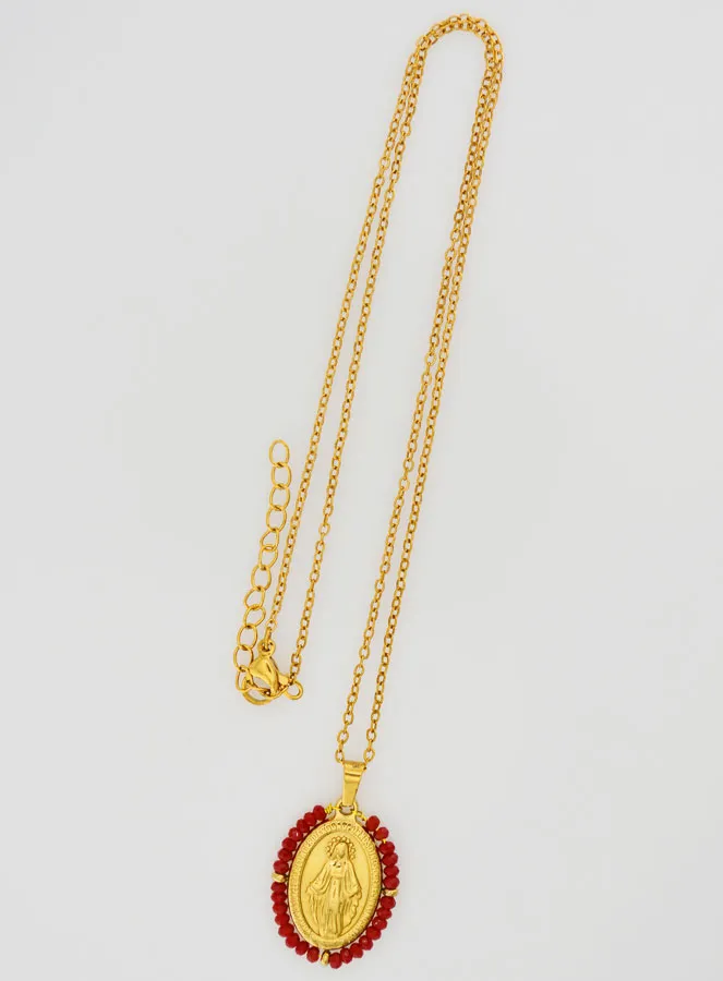 Miraculous Medal Faceted Beads with Necklace – Red (pic 2)