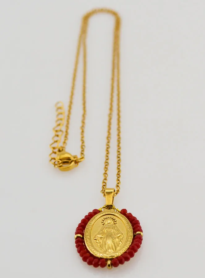 Miraculous Medal Faceted Beads with Necklace – Red (pic 4)