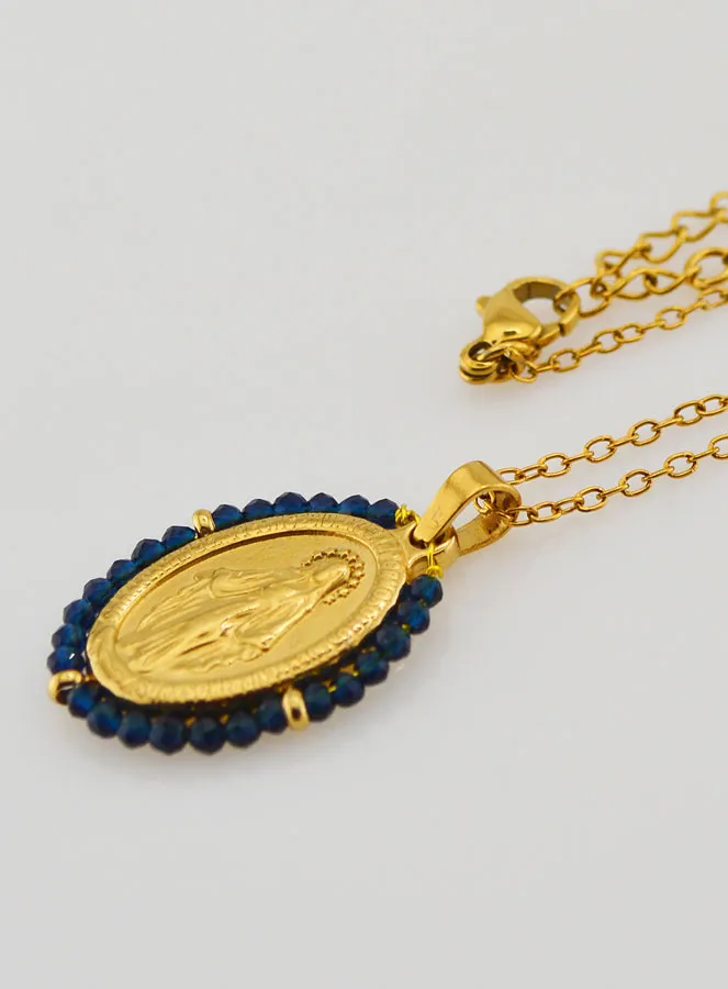 Miraculous Medal Faceted Beads with Necklace – Dark Blue (pic 1)
