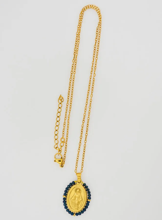 Miraculous Medal Faceted Beads with Necklace – Dark Blue (pic 2)
