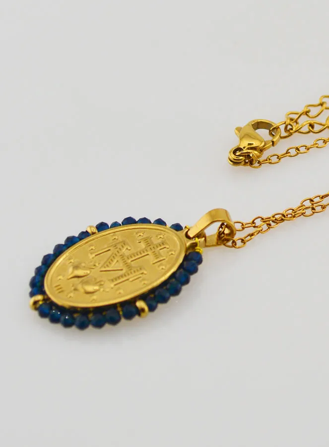 Miraculous Medal Faceted Beads with Necklace – Dark Blue (pic 3)