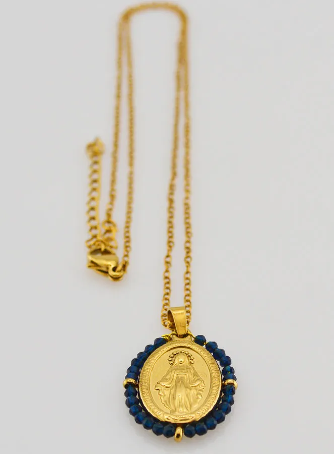 Miraculous Medal Faceted Beads with Necklace – Dark Blue (pic 4)