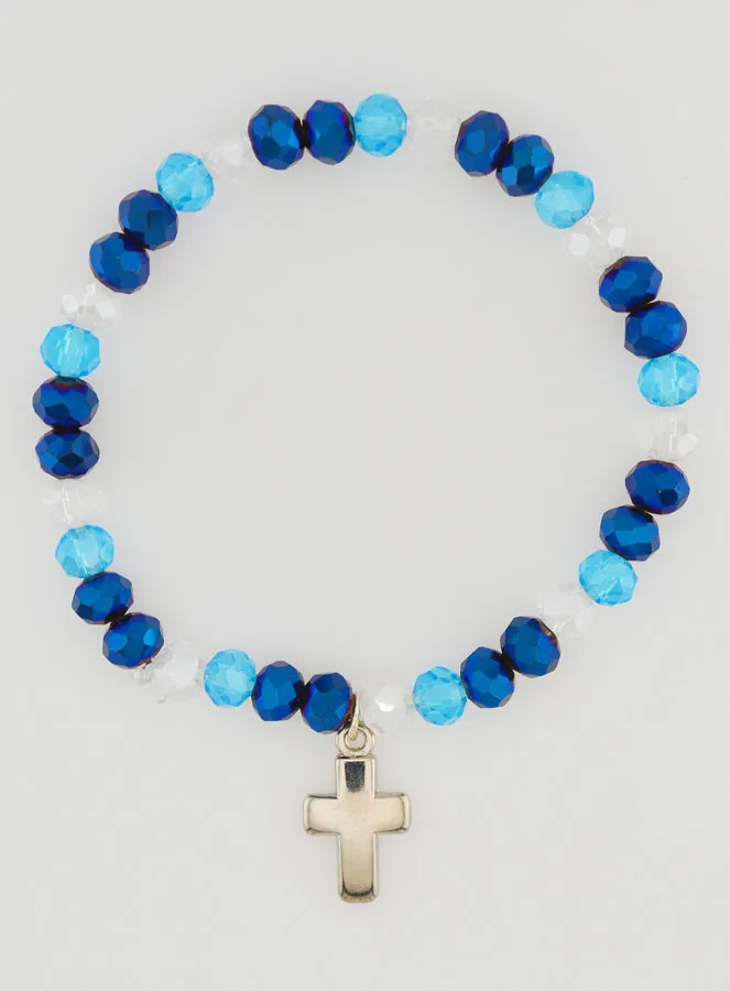 Bracelet with Cross and Glass Beads - Blue (pic 1)