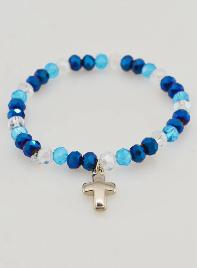 Bracelet with Cross and Glass Beads - Blue (pic 2)