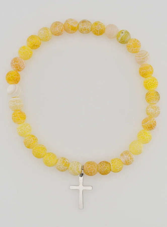 Religious Bracelet with Cross and Agate - Yellow (pic 1)