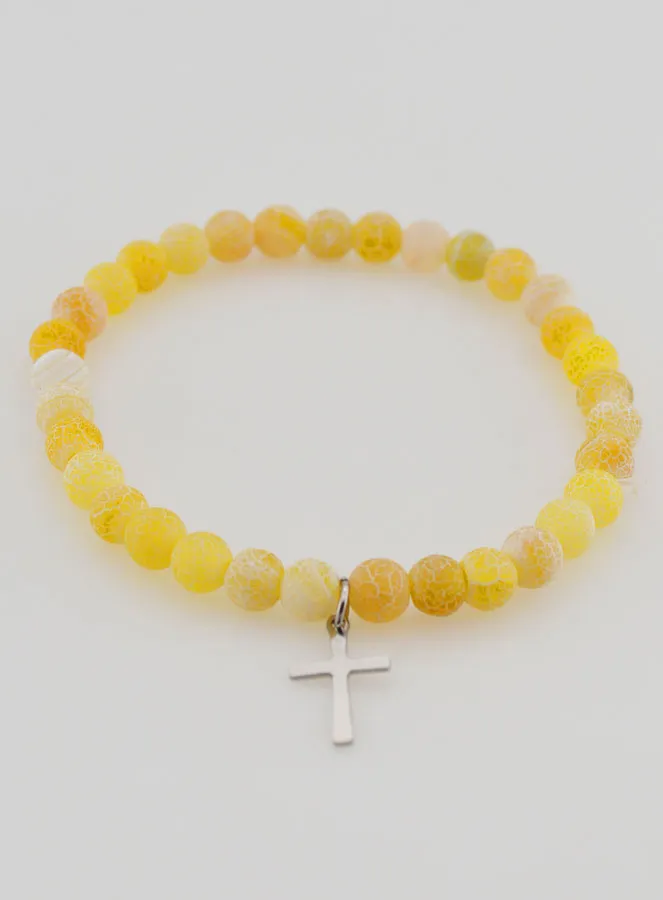 Religious Bracelet with Cross and Agate - Yellow (pic 2)