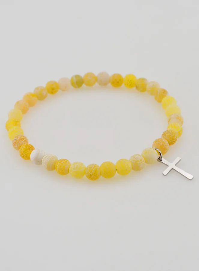 Religious Bracelet with Cross and Agate - Yellow (pic 3)
