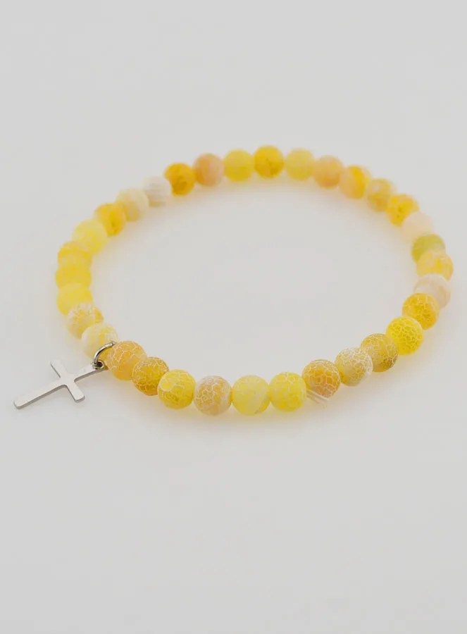 Religious Bracelet with Cross and Agate - Yellow (pic 4)
