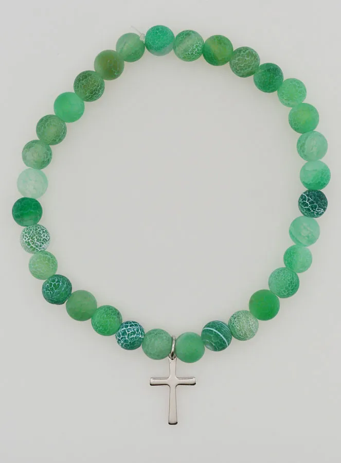 Religious Bracelet with Cross and Agate – Green (pic 1)