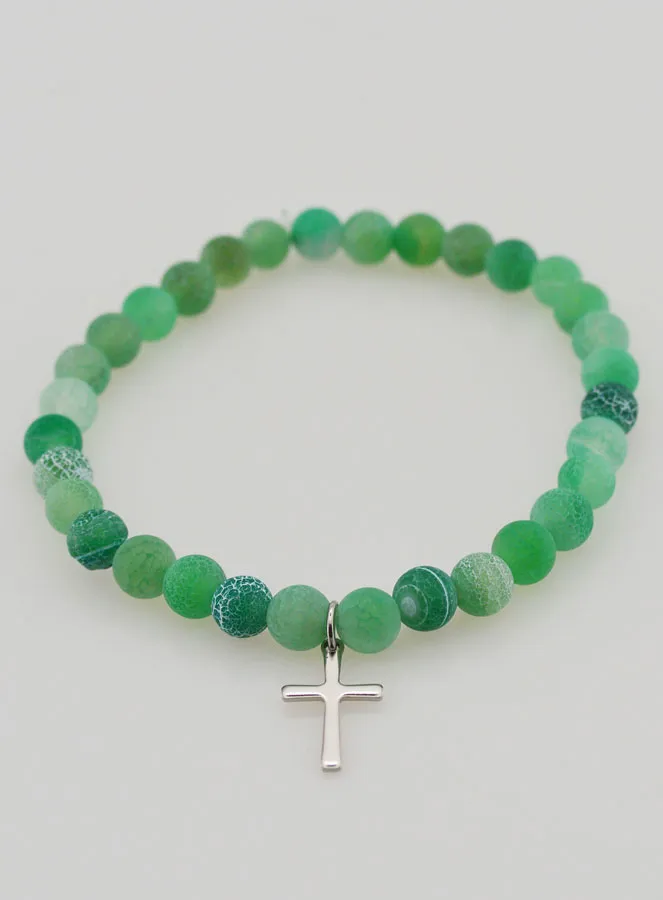 Religious Bracelet with Cross and Agate – Green (pic 2)