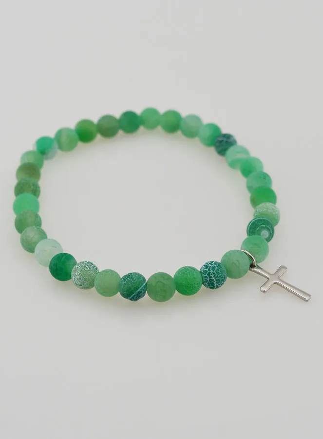 Religious Bracelet with Cross and Agate – Green (pic 3)