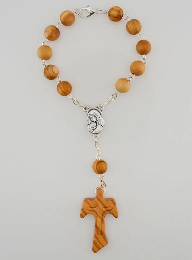 Olive Wood Decade Rosary - Tau Cross (pic 1)