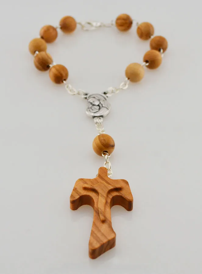 Olive Wood Decade Rosary - Tau Cross (pic 2)