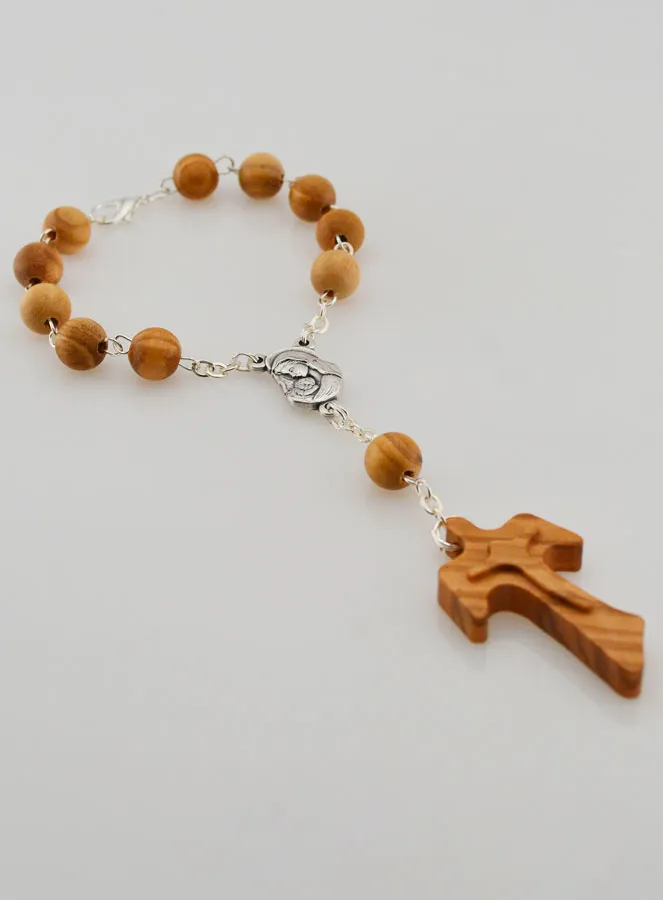 Olive Wood Decade Rosary - Tau Cross (pic 3)