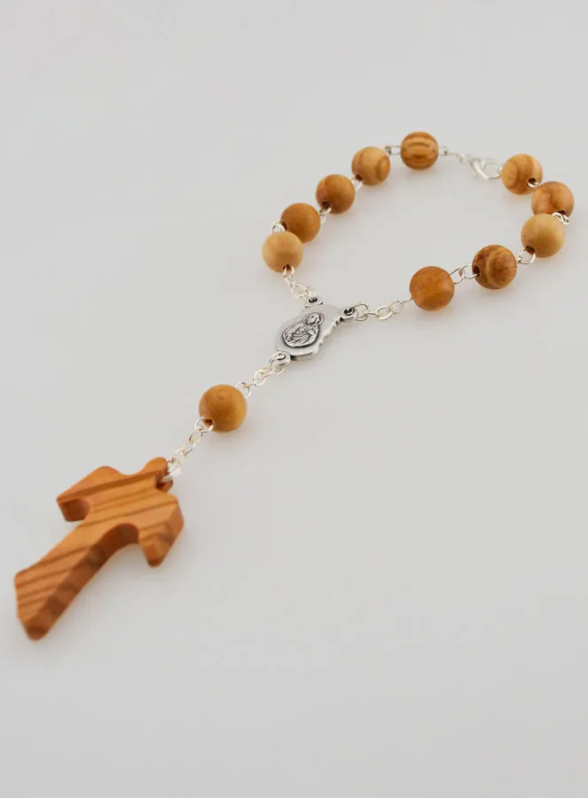 Olive Wood Decade Rosary - Tau Cross (pic 4)