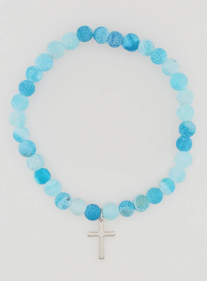 Religious Bracelet with Cross and Agate – Blue (pic 1)