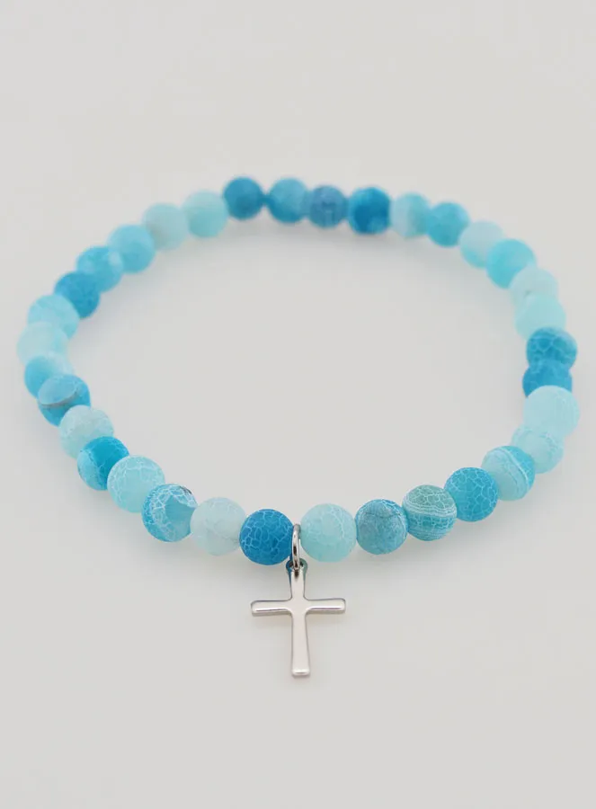 Religious Bracelet with Cross and Agate – Blue (pic 2)