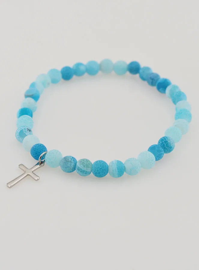 Religious Bracelet with Cross and Agate – Blue (pic 3)