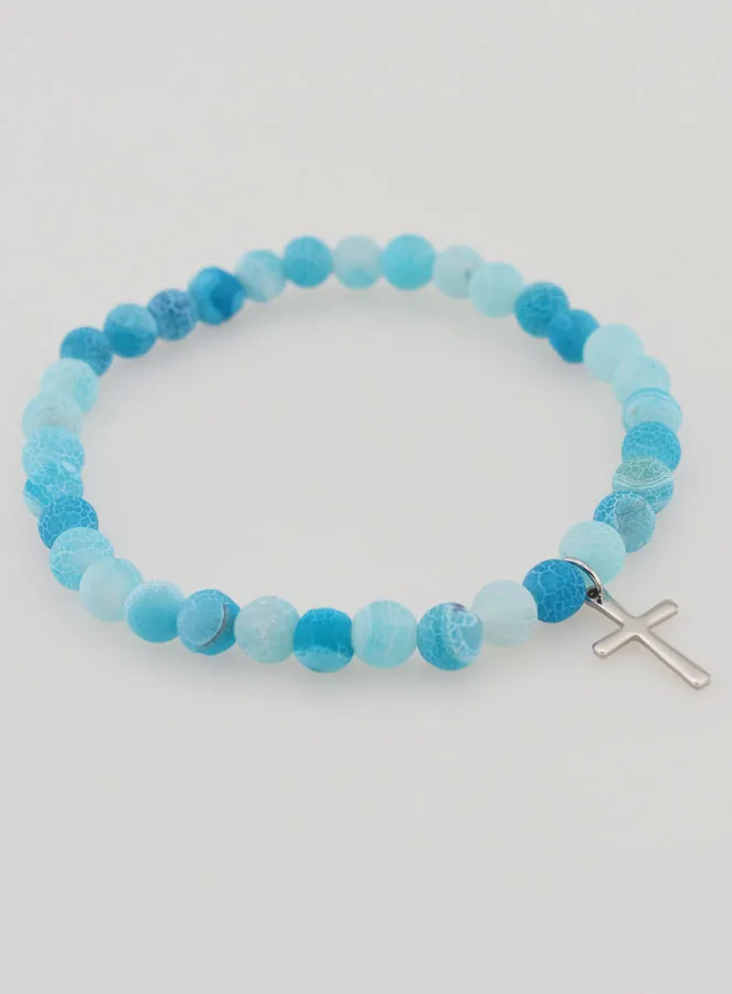 Religious Bracelet with Cross and Agate – Blue (pic 4)