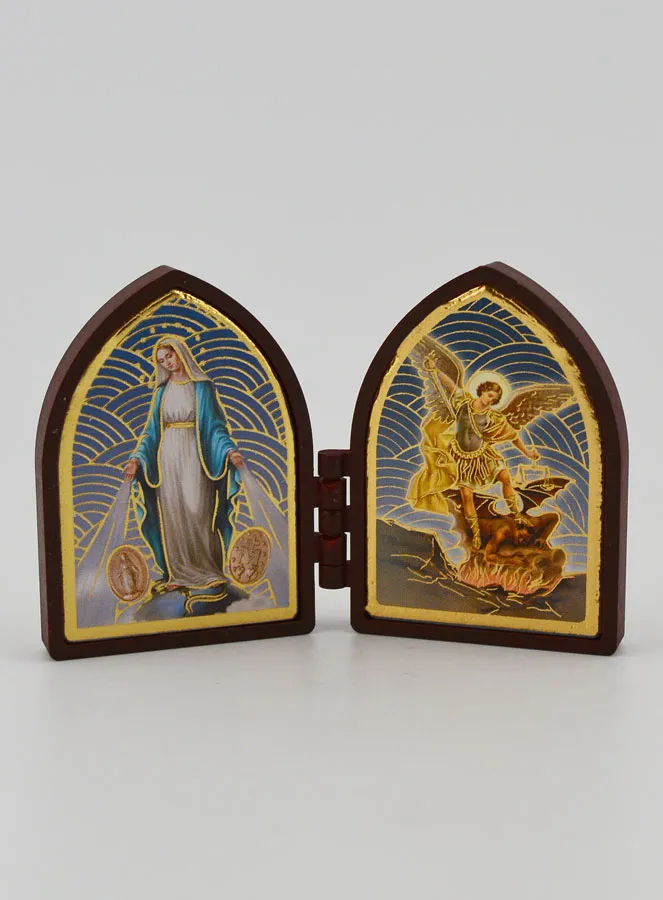 Mini Diptych Icon – Our Lady of Miracles and Saint Michael (pic 1)