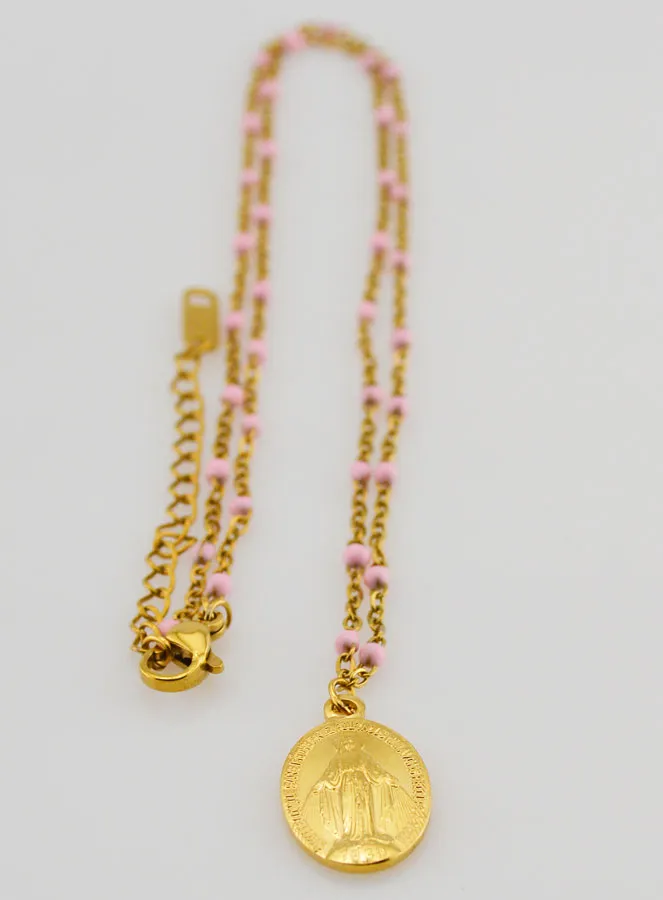 Beaded Necklace with Miraculous Medal – Pink (pic 4)