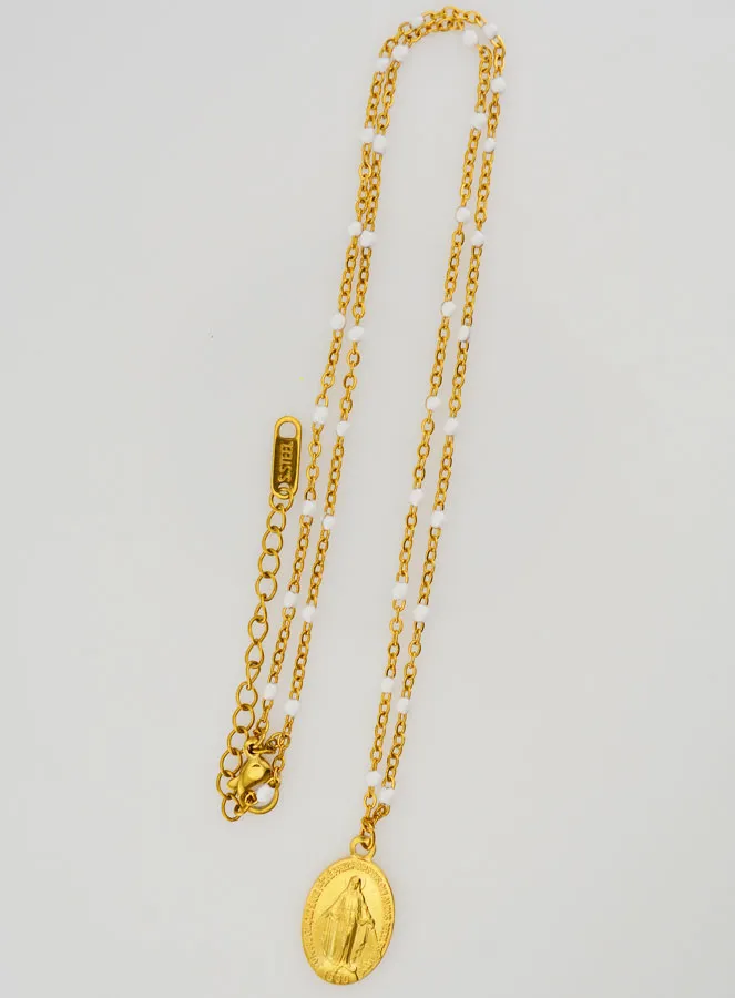Miraculous Medal and Beaded Necklace – White (pic 2)