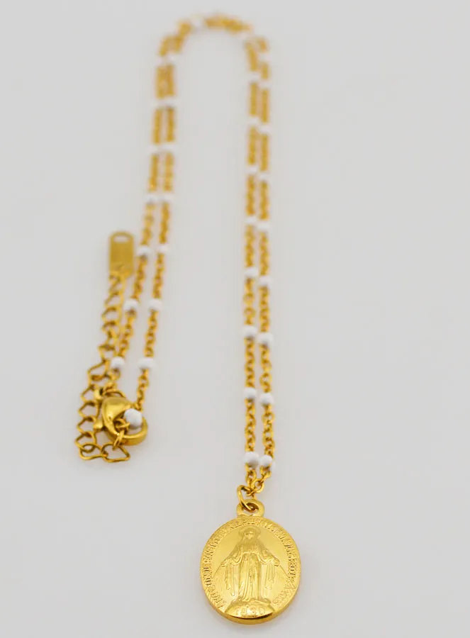 Miraculous Medal and Beaded Necklace – White (pic 4)