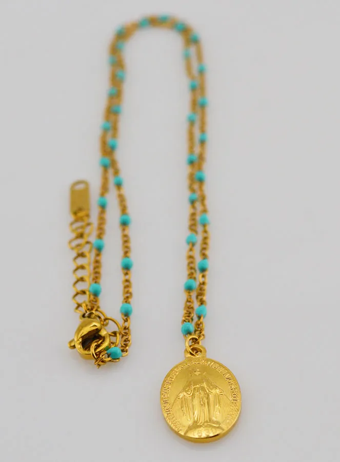 Miraculous Medal and Beaded Necklace – Turquoise (pic 3)