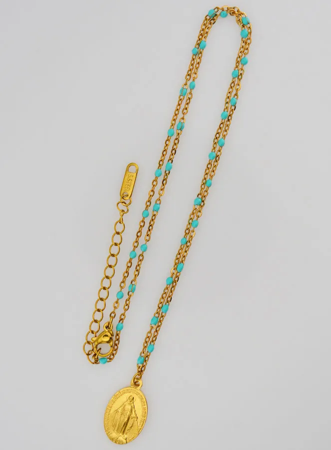 Miraculous Medal and Beaded Necklace – Turquoise (pic 4)