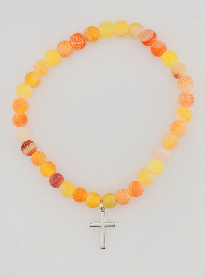Religious Bracelet with Cross and Agate – Orange (pic 1)
