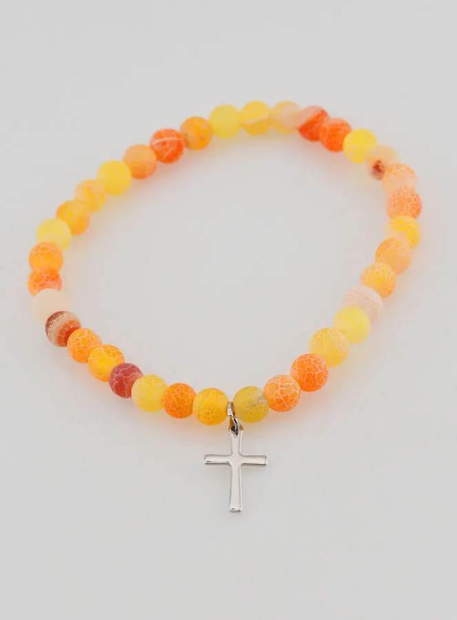 Religious Bracelet with Cross and Agate – Orange (pic 2)