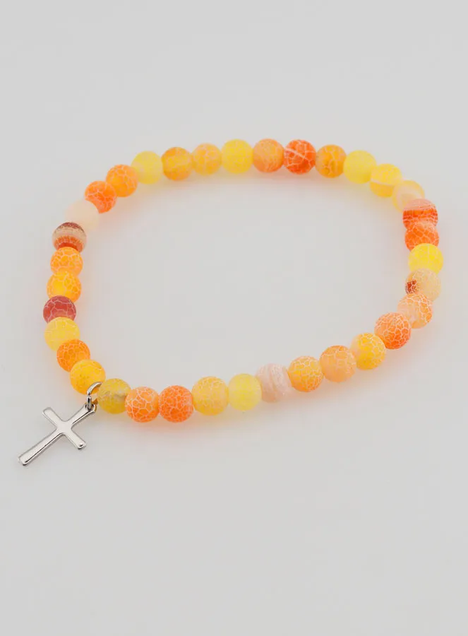 Religious Bracelet with Cross and Agate – Orange (pic 3)