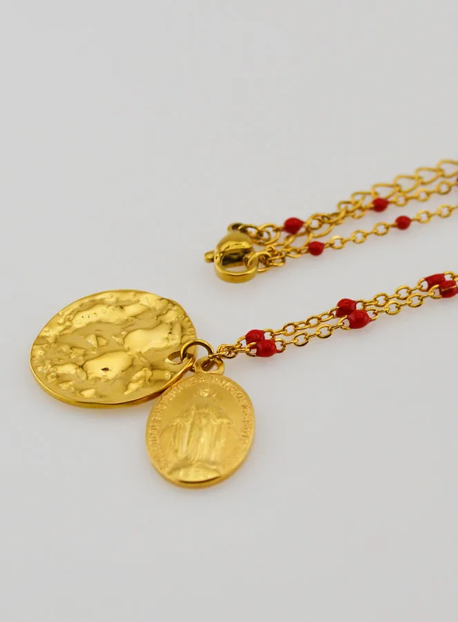 Religious Necklace with Beads and Miraculous Medal (pic 1)