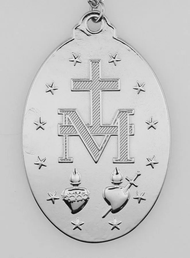 Silvery Miraculous Medal with Necklace - 28mm (pic 3)